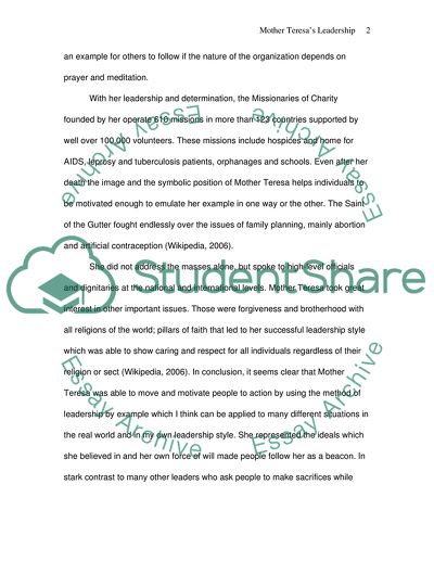 Mother Teresas Ledership qualities