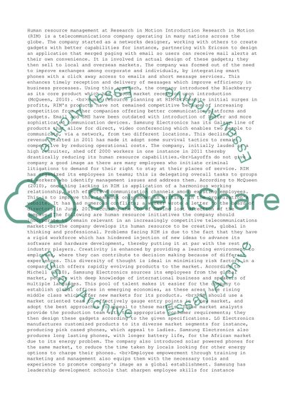 Human Resource Planning at Research in Motion