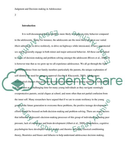 Judgement and Decision Making in Adolescense