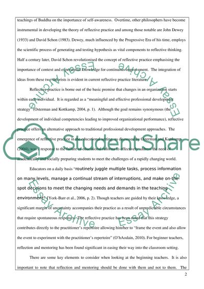 Beginning Teachers Perceptions of Reflective Practice and Mentoring