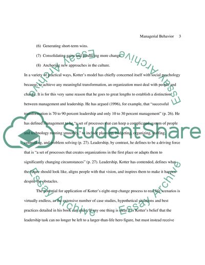 Managerial Behavior: Kotters Model for Organization Change
