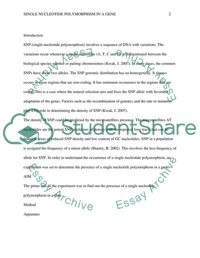 Experiment to determine the presence of a single nucleotide polymorphism in a gene