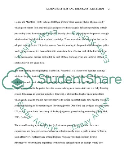 Influence of Learning Styles on Practice in Criminal Justice Environment