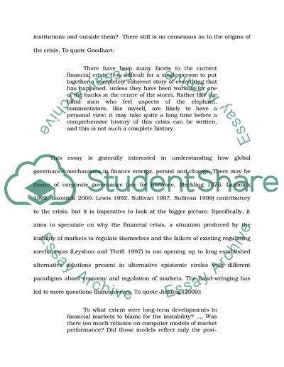Financialisation and the Financial Crisis - on Shifts in Governance of Global Finances