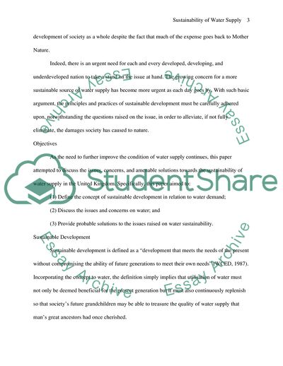 The Sustainability of Water Supply in United Kingdom