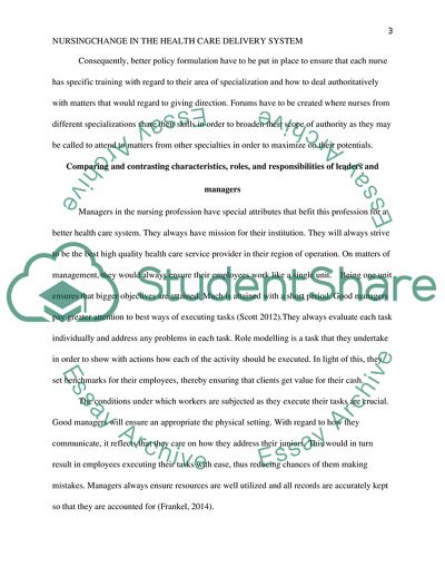 Nursing Change in the Health Care Delivery System