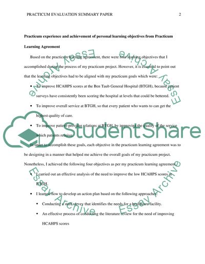 Practicum Experience and Achievement of Personal Learning Objectives