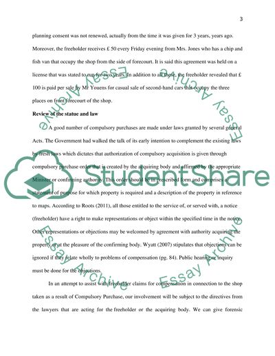 Claim for Compensation for the Freeholder