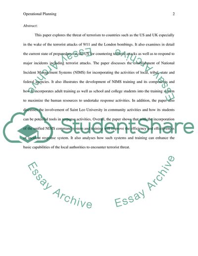 Operational Planning at the Local Level for Encountering Potential Terrorist Threats