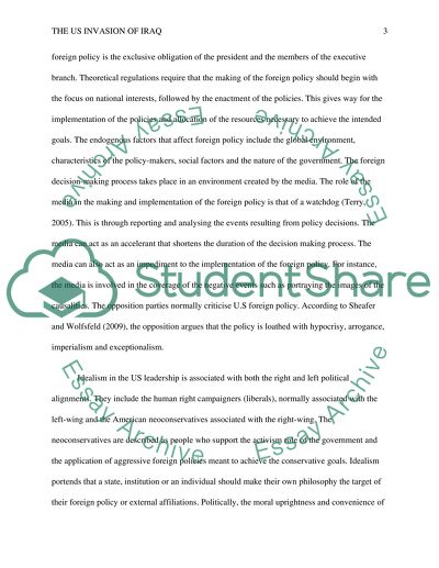 The US Governments decision to go to war in Iraq: the product of American idealism