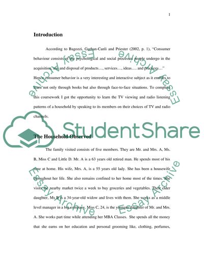 Consumer Behaviour and Household Observation