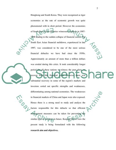 Resent Collapse of Financial Sector in Southeast Asia in 1997