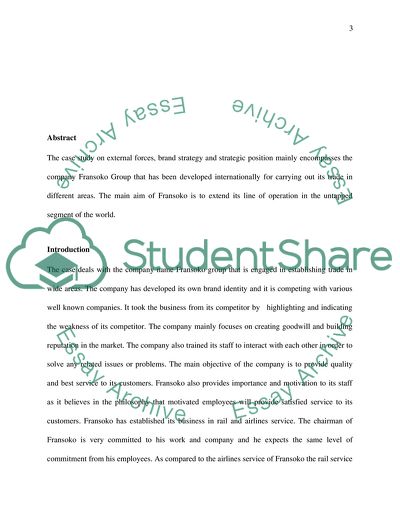 External Forces, Brand Strategy and Strategic Position - Fransoko Group