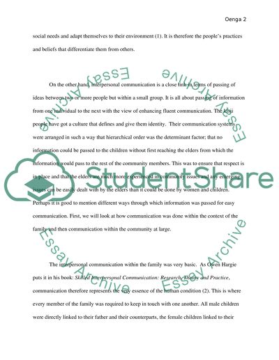 The Interpersonal Communication within the African Kisii Culture