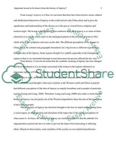 What is the most important lesson to be drawn from the history of leprosy