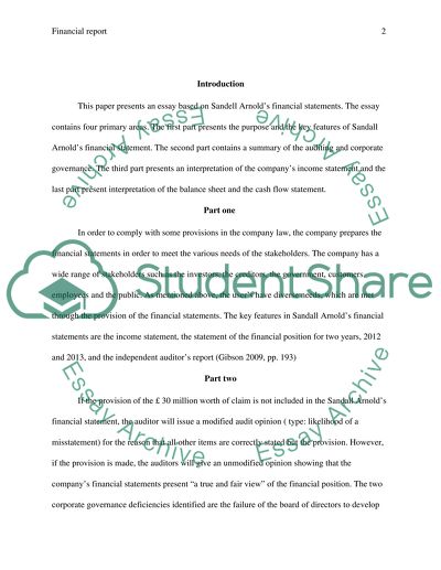 Sandell Arnolds Financial Statements