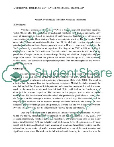 Mouth care to reduce ventilator-Associated pneumonia