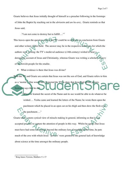 To What Extent Do Toledoth Yeshu and Graetz Agree the Historical Jesus is Not the Jesus of Christology