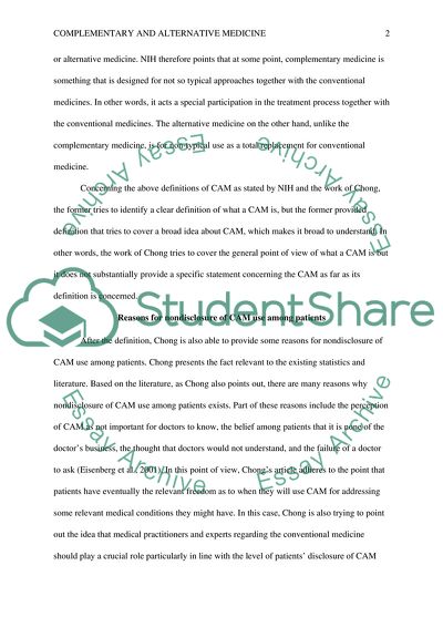 Complementary and Alternative Medicine