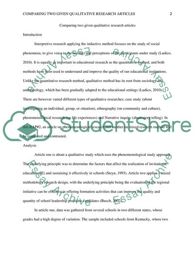 Comparing Two Given Qualitative Research Articles