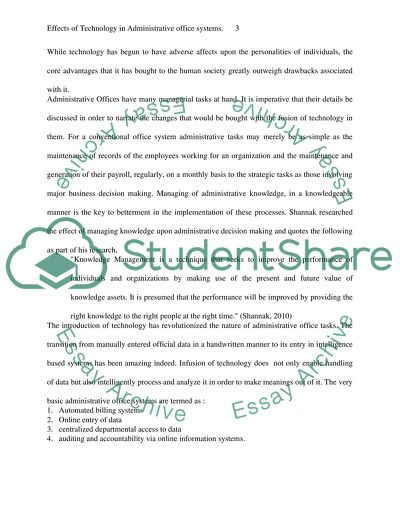 The Introduction of Technology in Administrative Office Systems