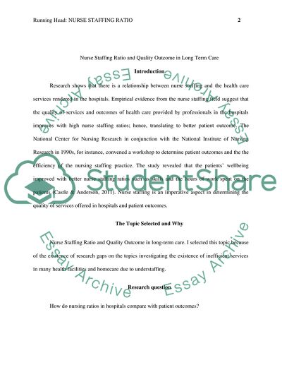Nurse Staffing Ratio and Quality Outcome in Long Term Care