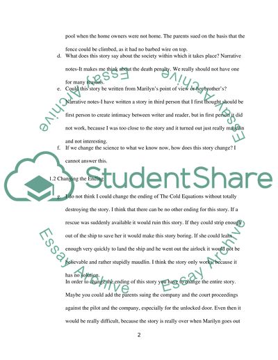 The Cold Equations, Eureka. Reflection Journal from Stories