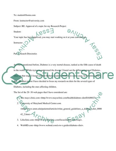 Approval of a Topic Diabetes for My Research Project