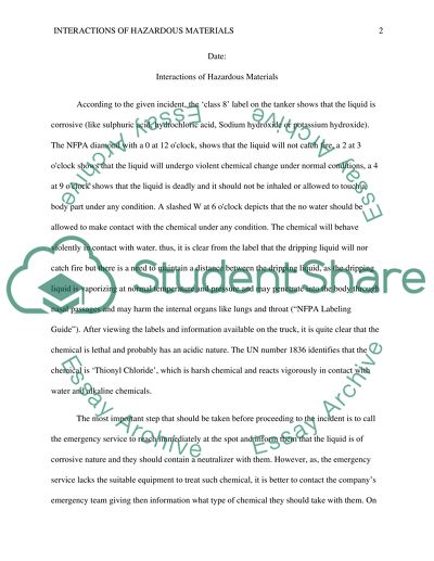 Interactions of hazardous materials