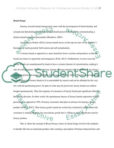 Reasons of Chinese Consumers for Purchasing Luxury Brands in the UK