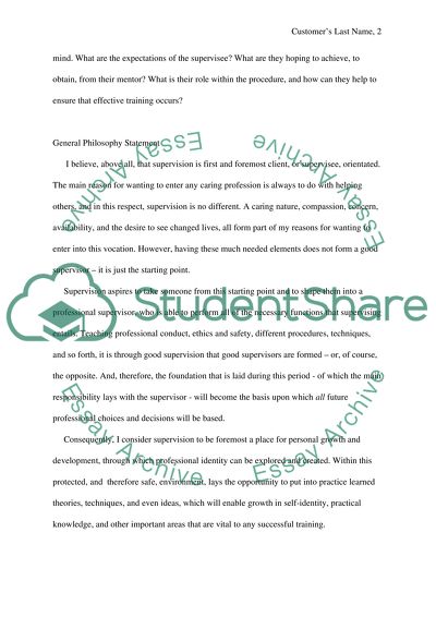 Personal Philosophy and Model of Supervision