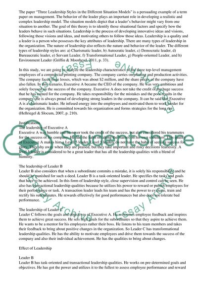 Three Leadership Styles in the Different Situation Models