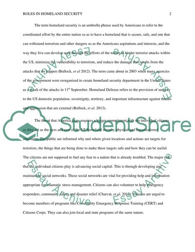 Roles in homeland security