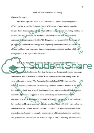 Statements of Standard Accounting Practice and Accounting Standards Boardin Relation to Leasing