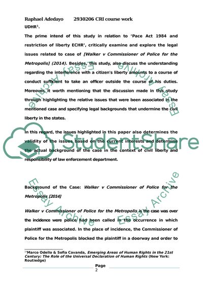 Pace Act 1984 and Restriction of Liberty ECHR