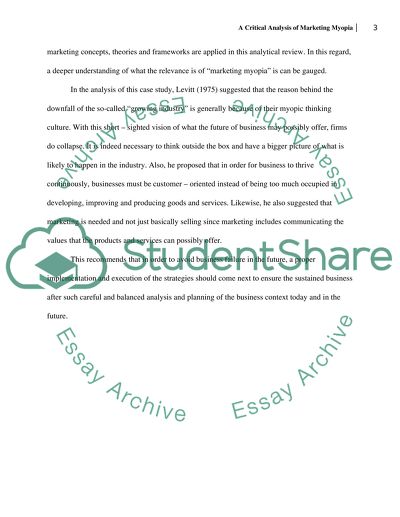 Critical Analysis of Marketing Myopia