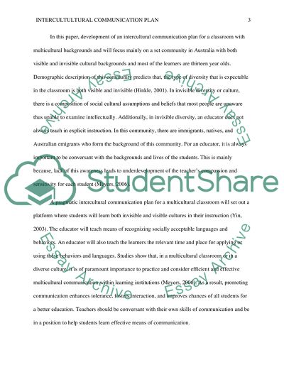 Intercultural Communication Plan for a Multicultural Classroom