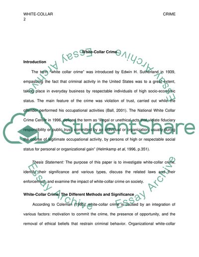 Methods and Significance of White Collar Crime