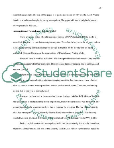 Assumptions of Capital Asset Pricing Model