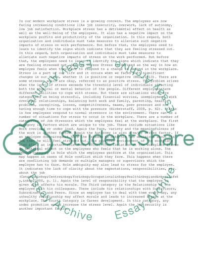 The Effects and Outcomes of Stress It Has on the Individuals and on Organisation