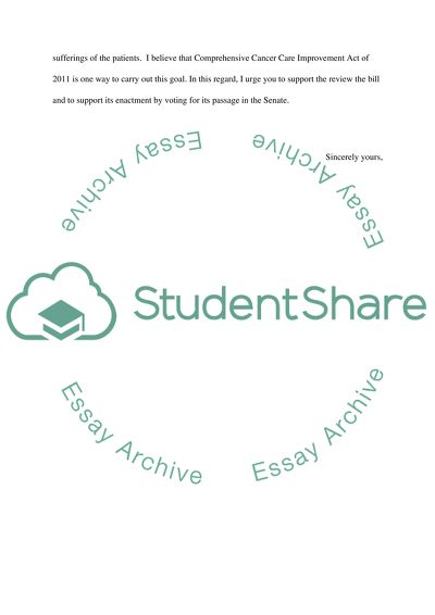 Letter to state representative about Comprehensive Cancer Care Improvement Act of 2011