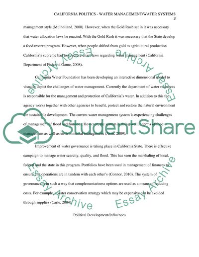 California Politics - Water Management/Water Systems