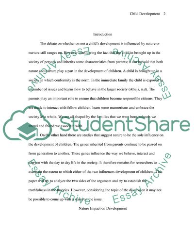 For or Against the Influence of Nature and or Nurture in Childhood Development