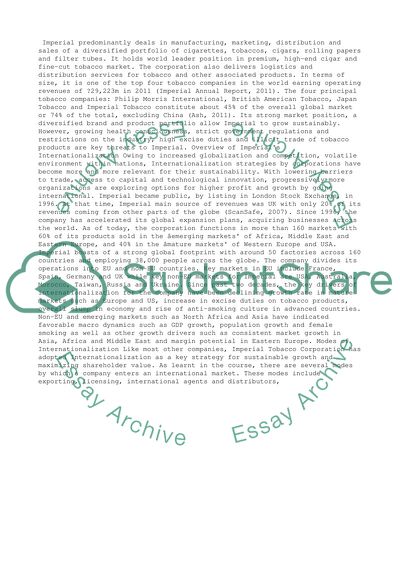 International Management Analysis of Imperial Tobacco