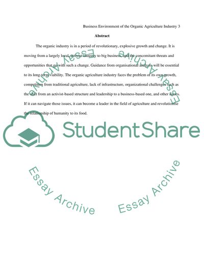 Business Environment of the Organic Agriculture Industry