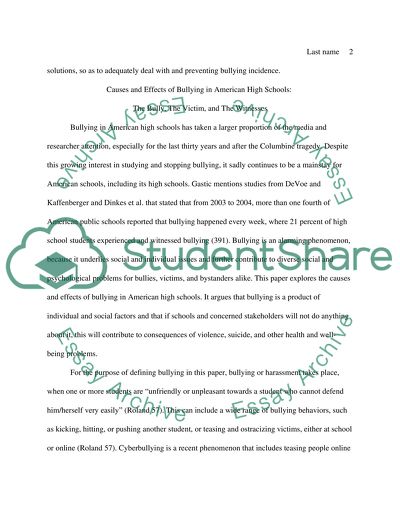 The Causes and Effects of Bullying in American High Schools