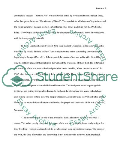 Book Report on The Moon Is Down by John Steinbeck