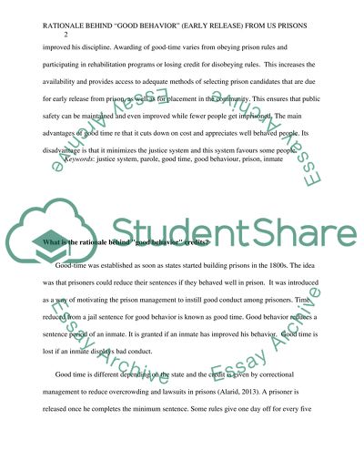 Project 2: Research and Discuss the rationale behind good behavior (early release) from US prisons