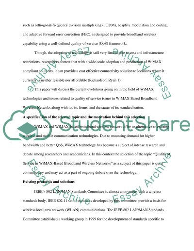 Quality of Service in WiMAX Based Broadband Wireless Networks