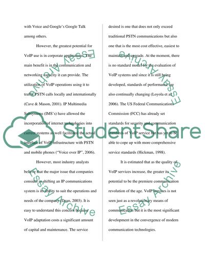 Quality of Service of Voice over Internet Protocol for Enterprise Use